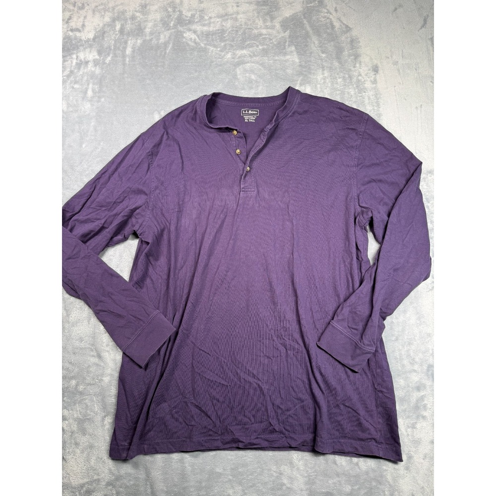 L.L. Bean Carefree Unshrinkable Henley Shirt Mens XL Tall Purple Cotton 228536